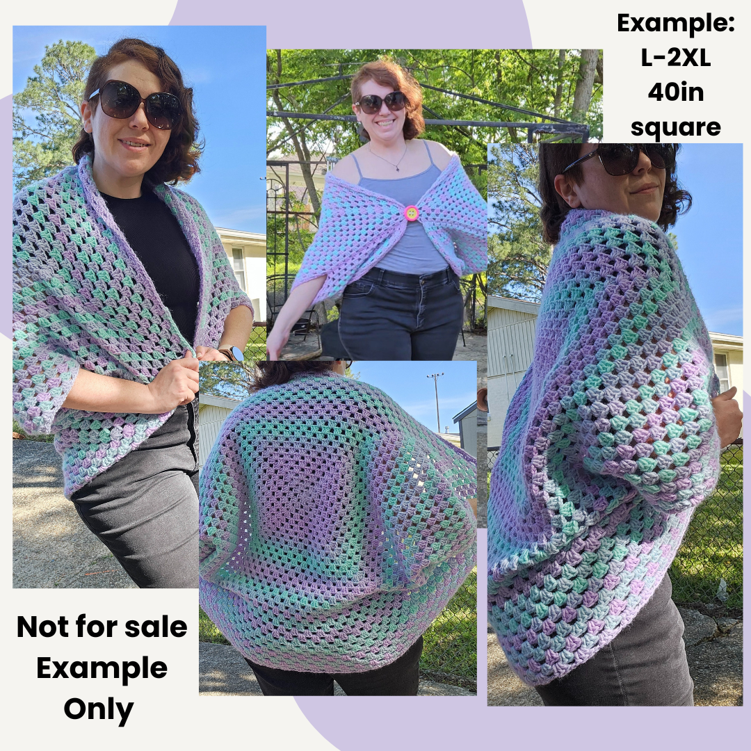 Oversized Granny Square Shrug - Black & Gold Stripes 3XL-5XL (50 Inch Square)