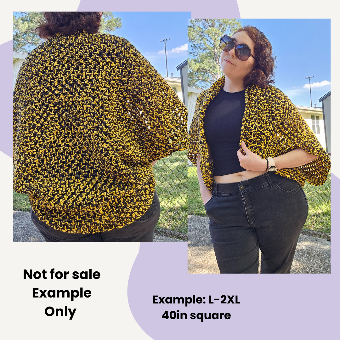 Oversized Granny Square Shrug - Black & Gold Stripes 3XL-5XL (50 Inch Square)