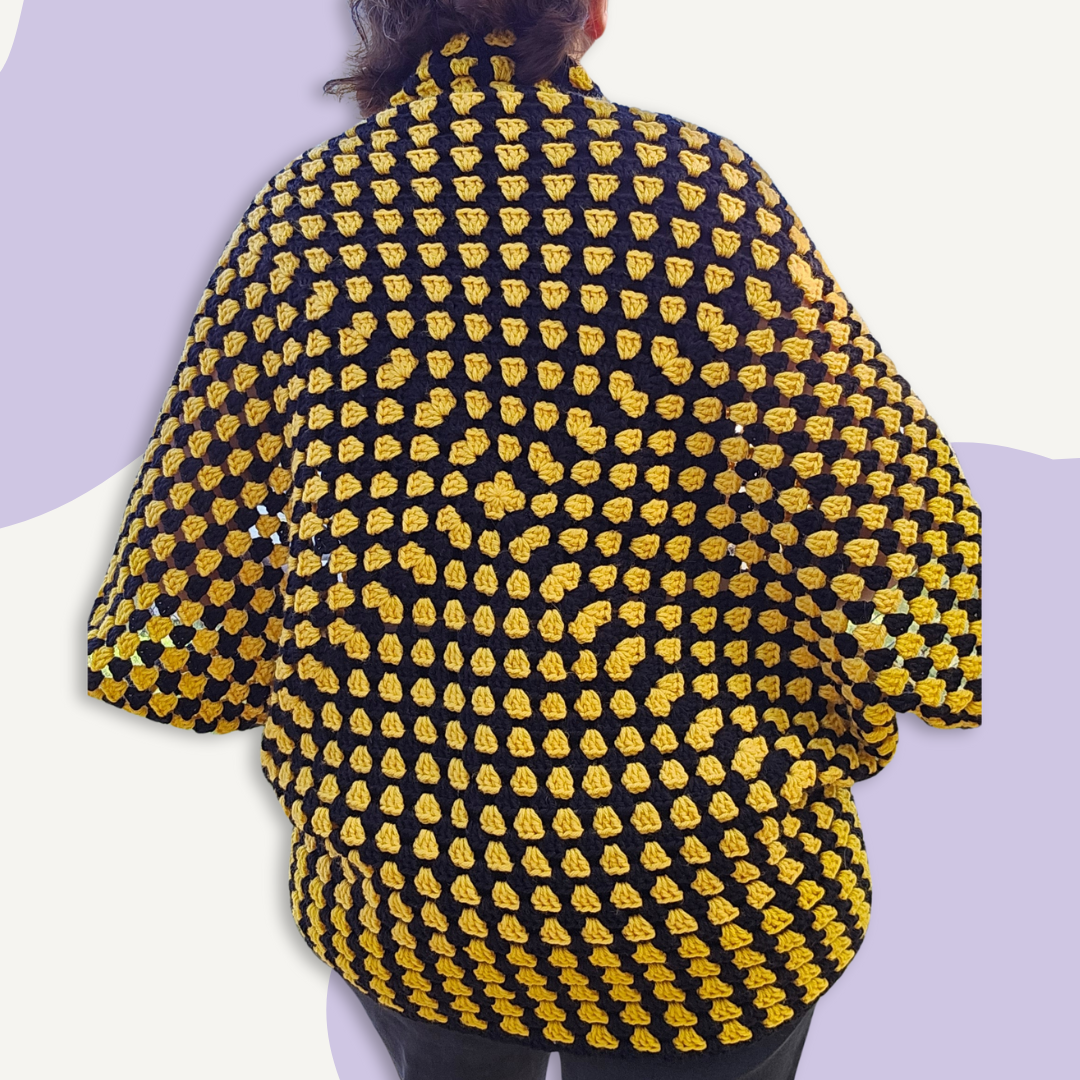 Oversized Granny Square Shrug - Black & Gold Stripes L - 2XL