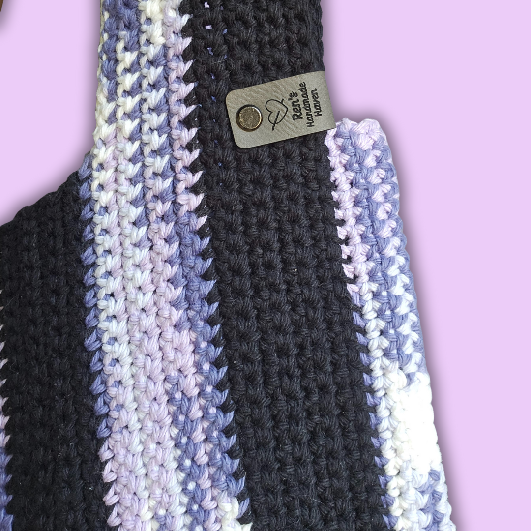 Crochet Striped Bag - Purple Haze & Black