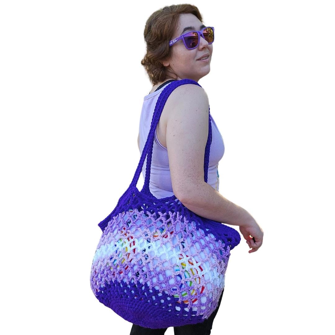 Large Crochet Mesh Bag - Purples