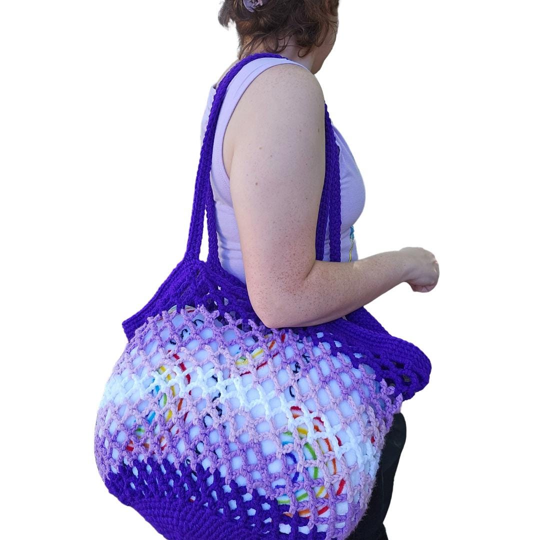 Large Crochet Mesh Bag - Purples