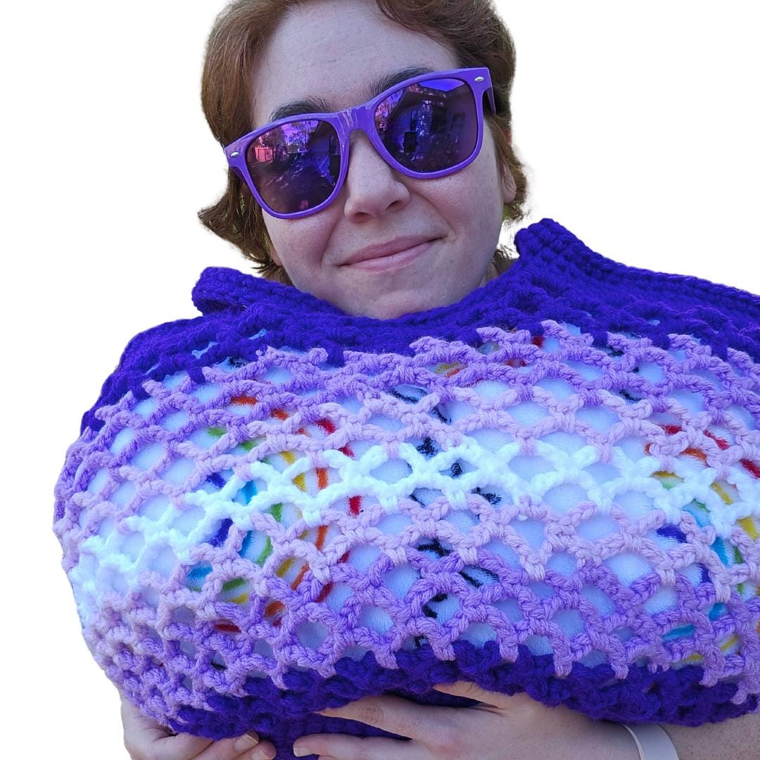Large Crochet Mesh Bag - Purples
