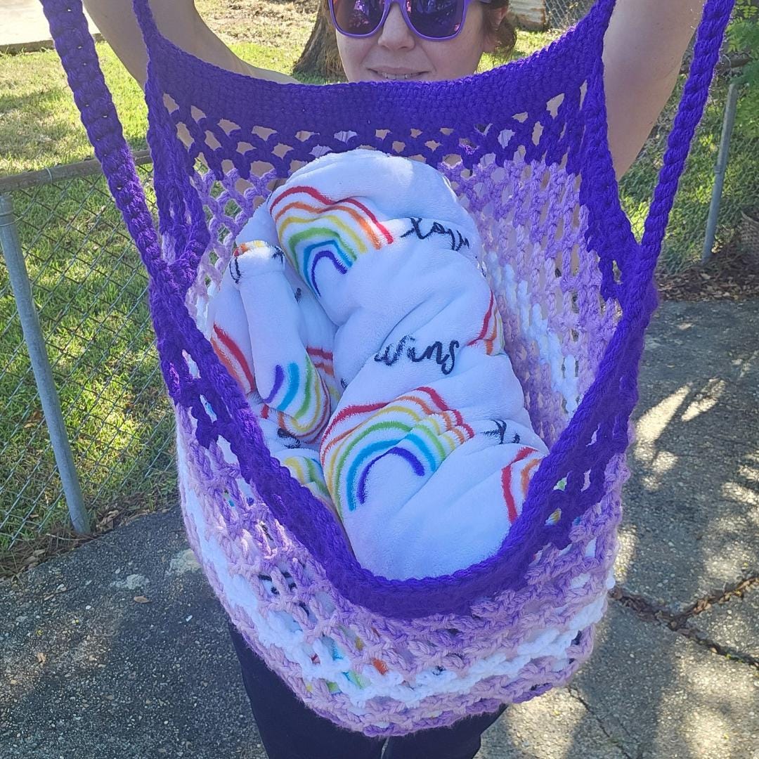 Large Crochet Mesh Bag - Purples