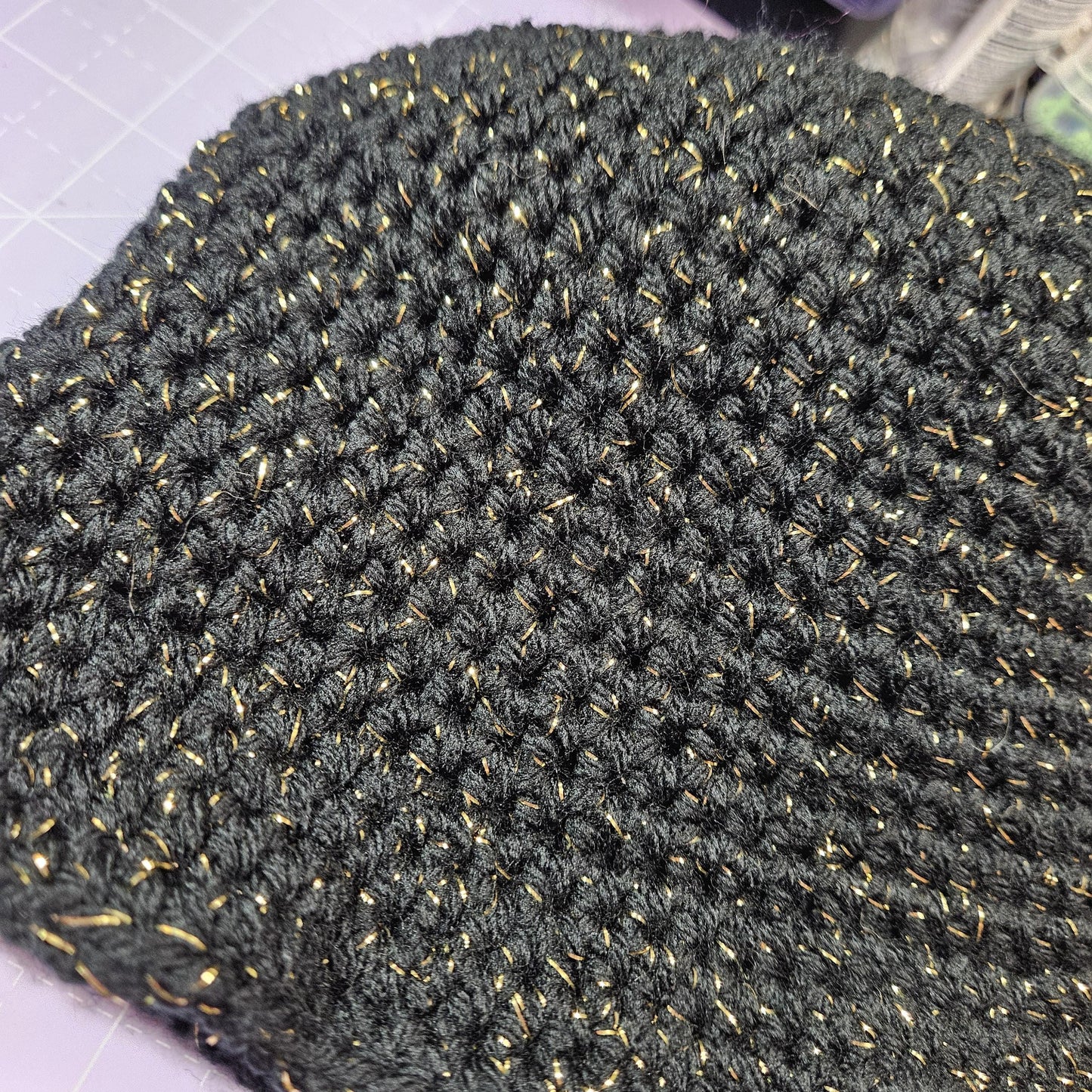 Black & Metallic Gold Crochet Bucket Hat