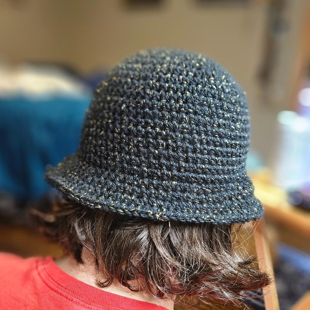 Black & Metallic Gold Crochet Bucket Hat
