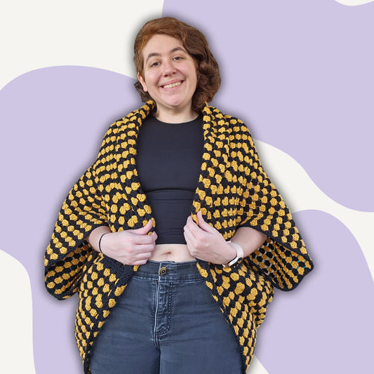 Oversized Granny Square Shrug - Black & Gold Stripes 3XL-5XL (50 Inch Square)