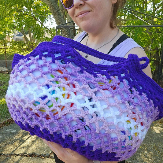 Large Crochet Mesh Bag - Purples