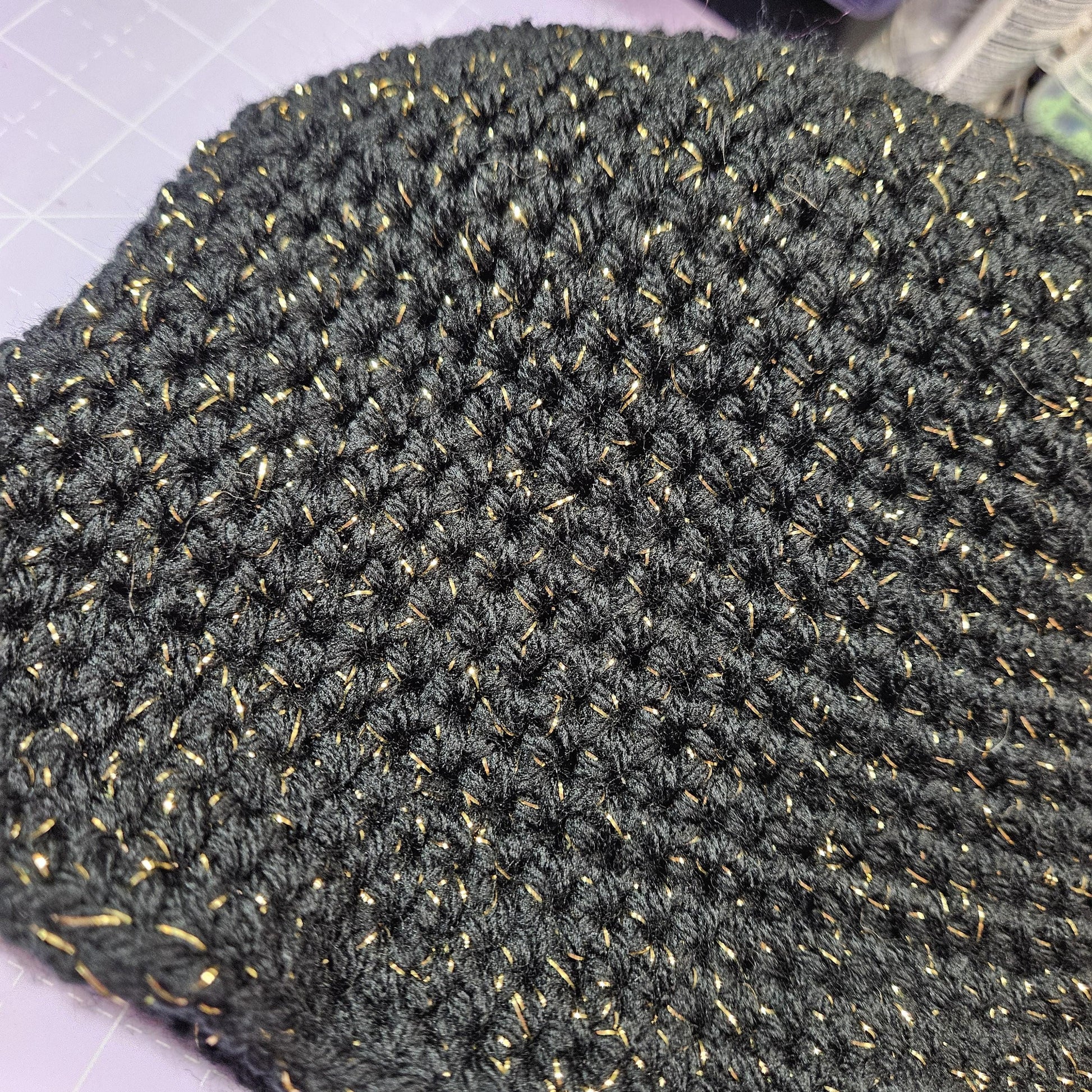 Black & Metallic Gold Crochet Bucket Hat