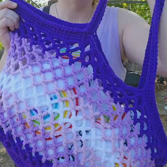 Large Crochet Mesh Bag - Purples