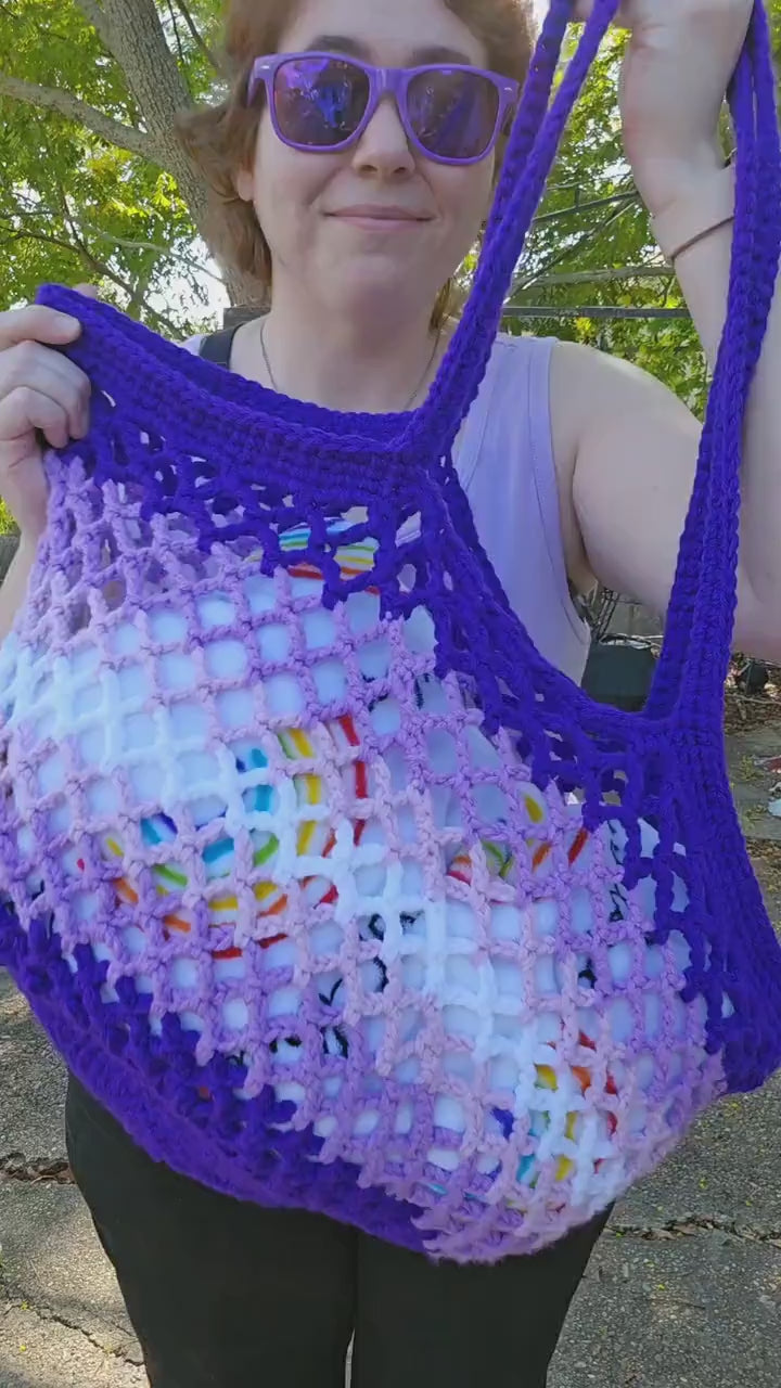 Large Crochet Mesh Bag - Purples